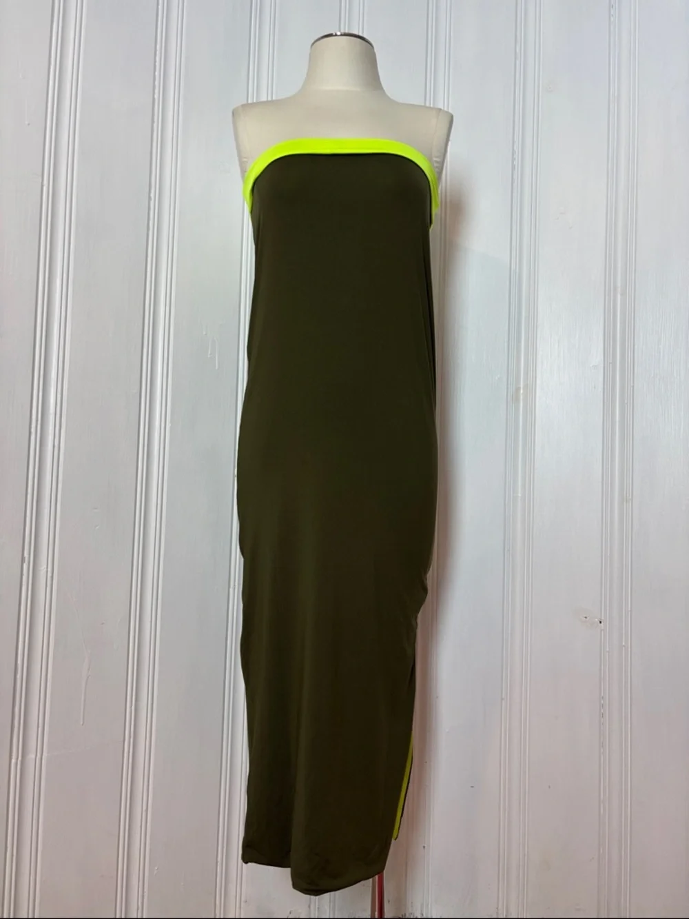 Reversible Khaki & Neon Tube Dress / Maxi Skirt – Multi-Way Convertible Piece - Picture 1 of 10